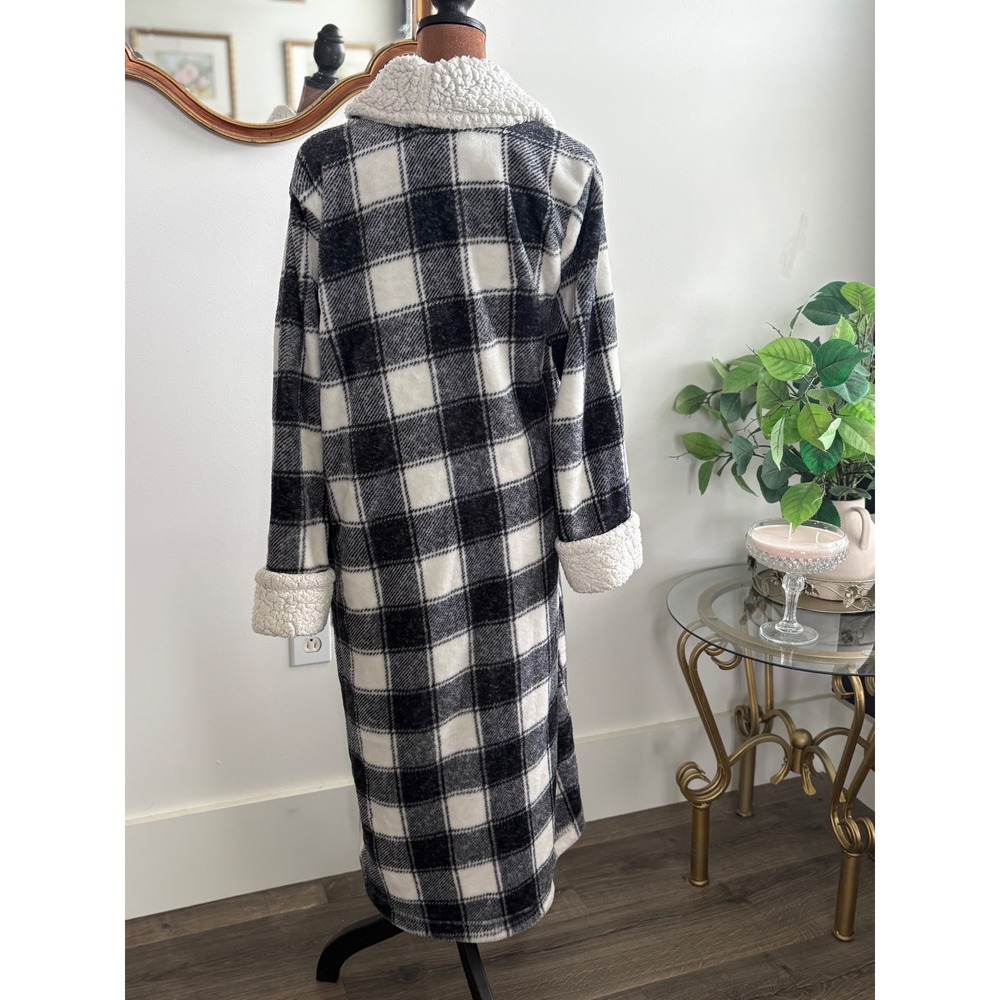 Sonoma Goods for Life Plaid Robe XS Black White Sherpa Trim Sleepwear - Picture 3 of 5